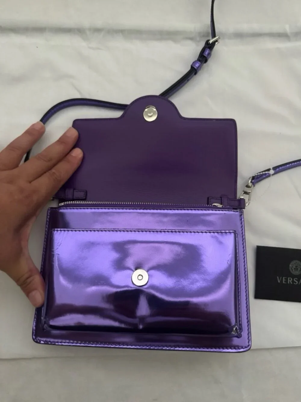 Authentic Versace Mini Crossbody Purple Leather Medusa Logo